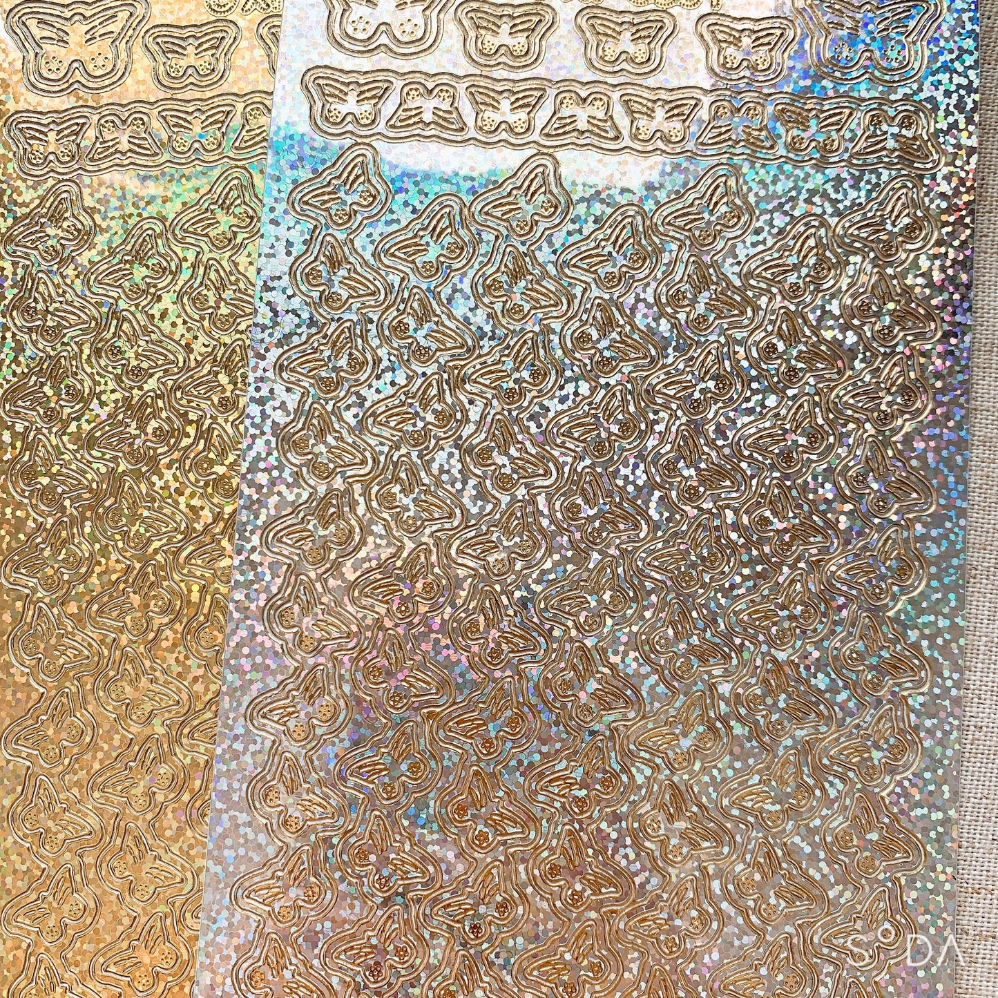 Glitter Butterfly Border Gold Outline