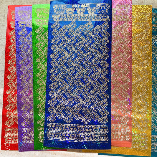 Glitter Butterfly Border Gold Outline