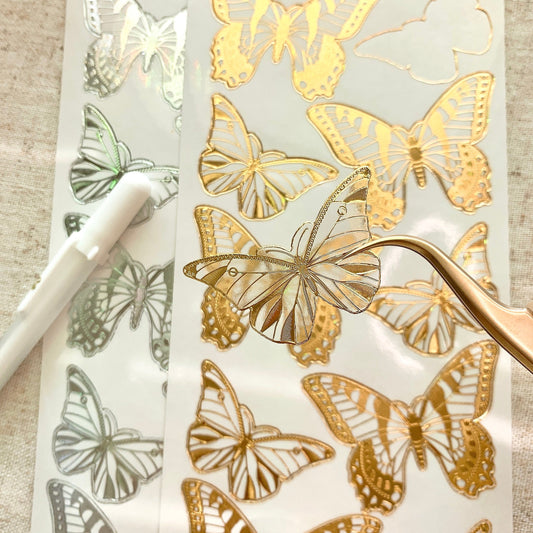 Butterfly Transparent Gold Silver Outlines