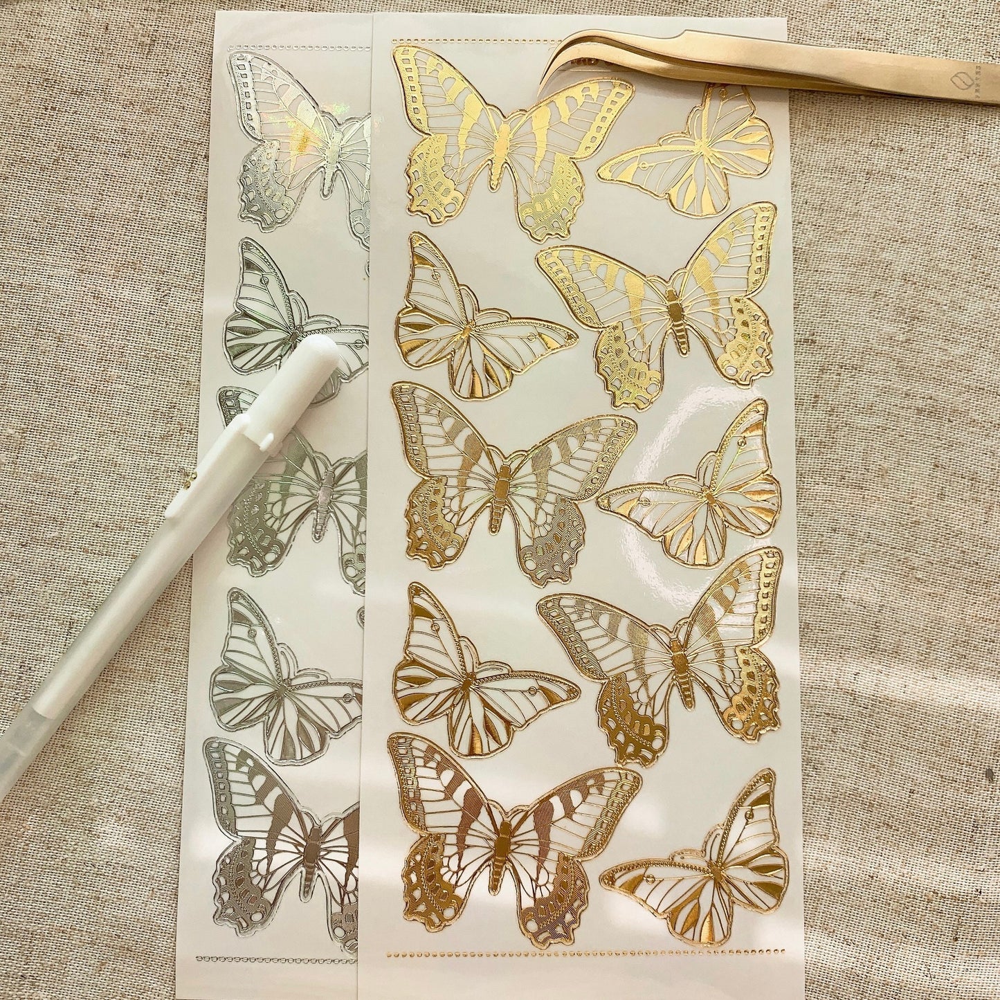 Butterfly Transparent Gold Silver Outlines