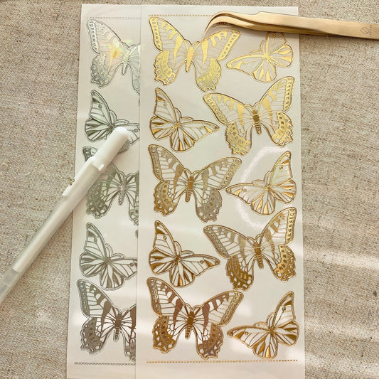 Butterfly Transparent Gold Silver Outlines 