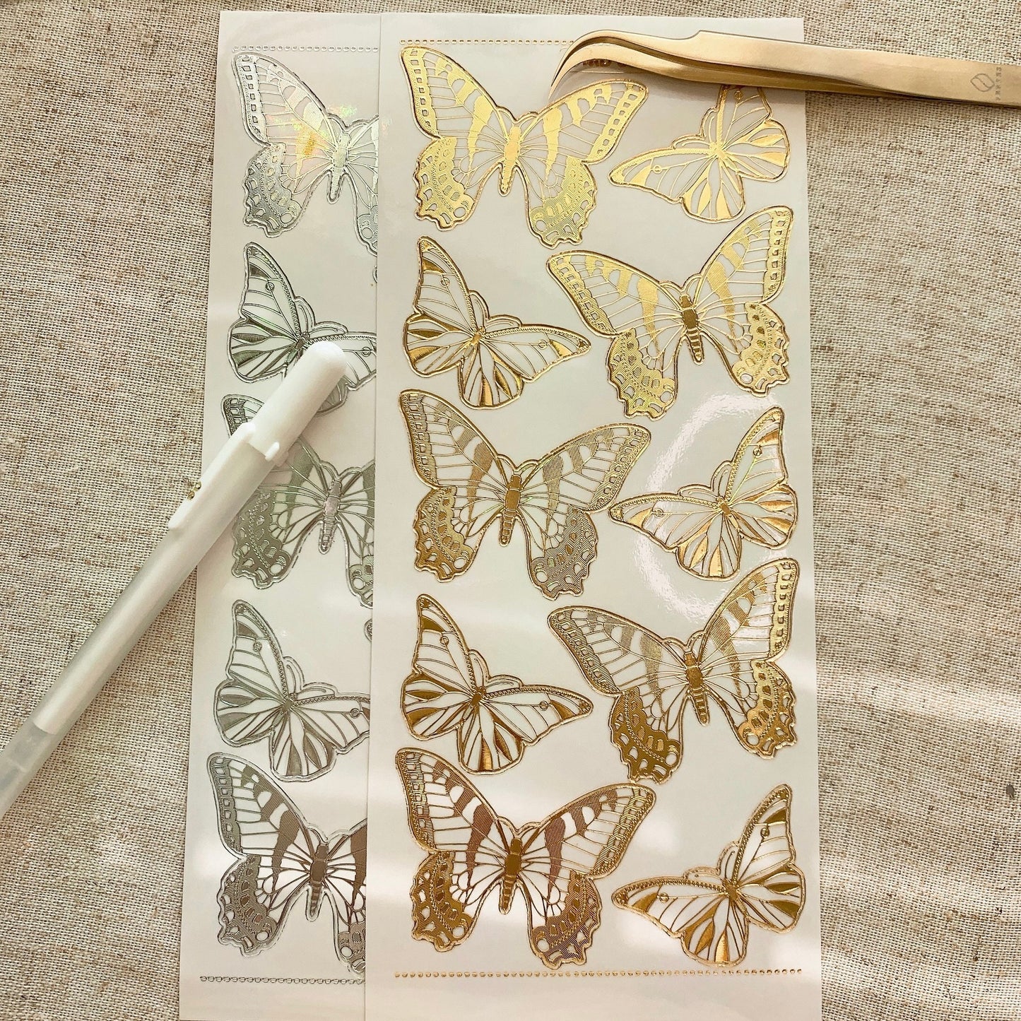 Butterfly Transparent Gold Silver Outlines 