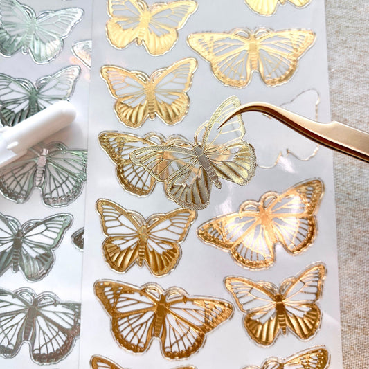 Butterfly Transparent Gold Silver Outlines