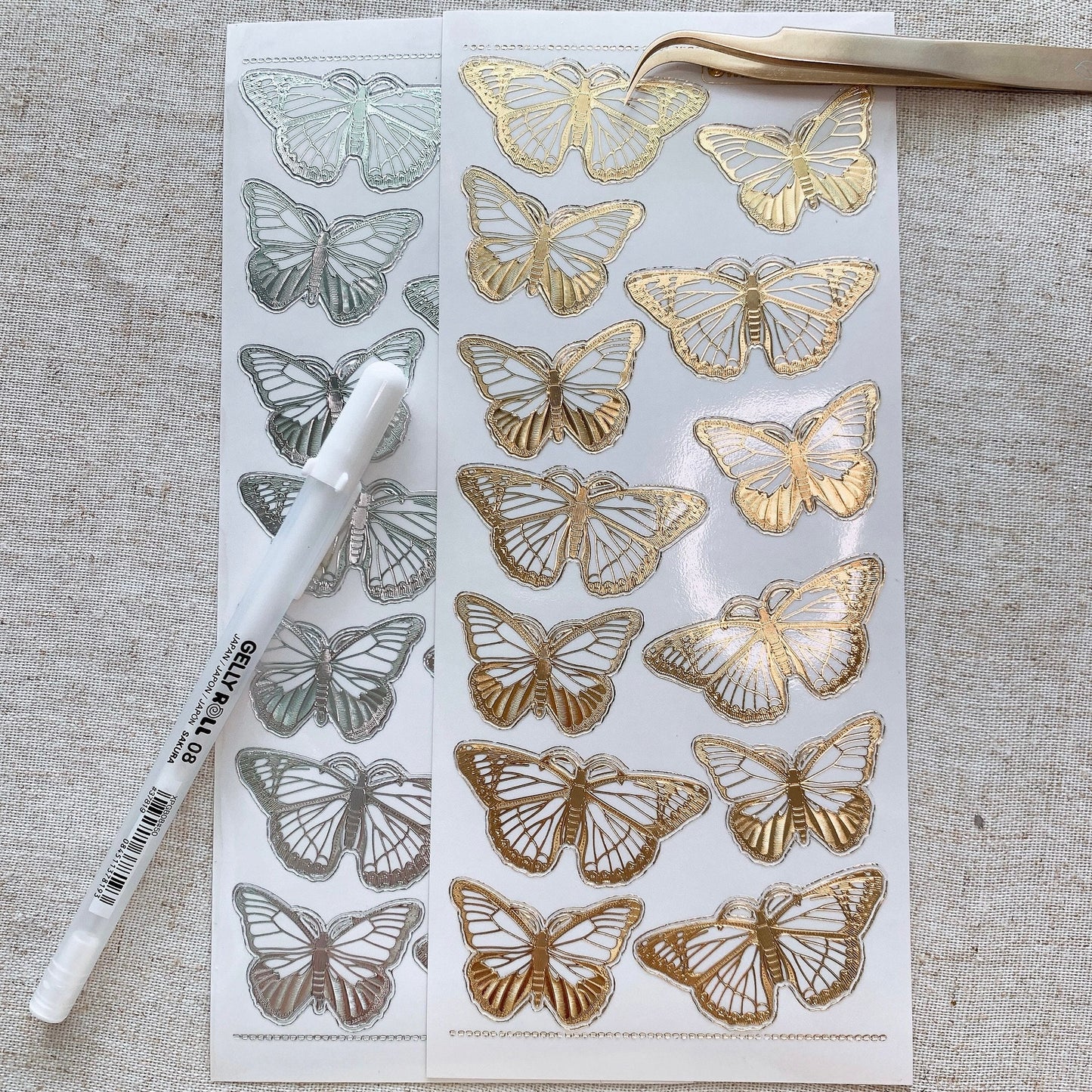 Butterfly Transparent Gold Silver Outlines