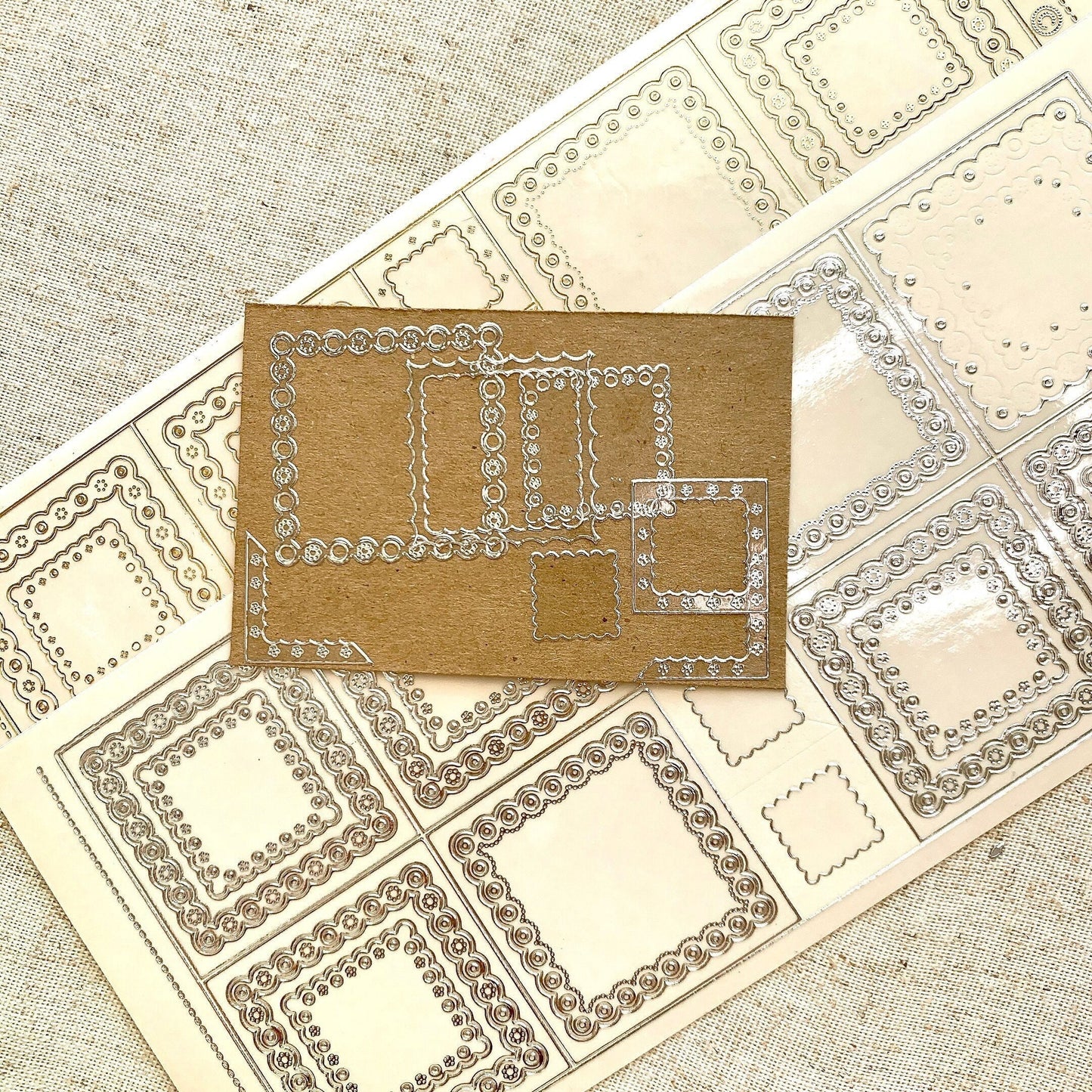 Scallop Stamp Clear Frame Gold Silver Outlines