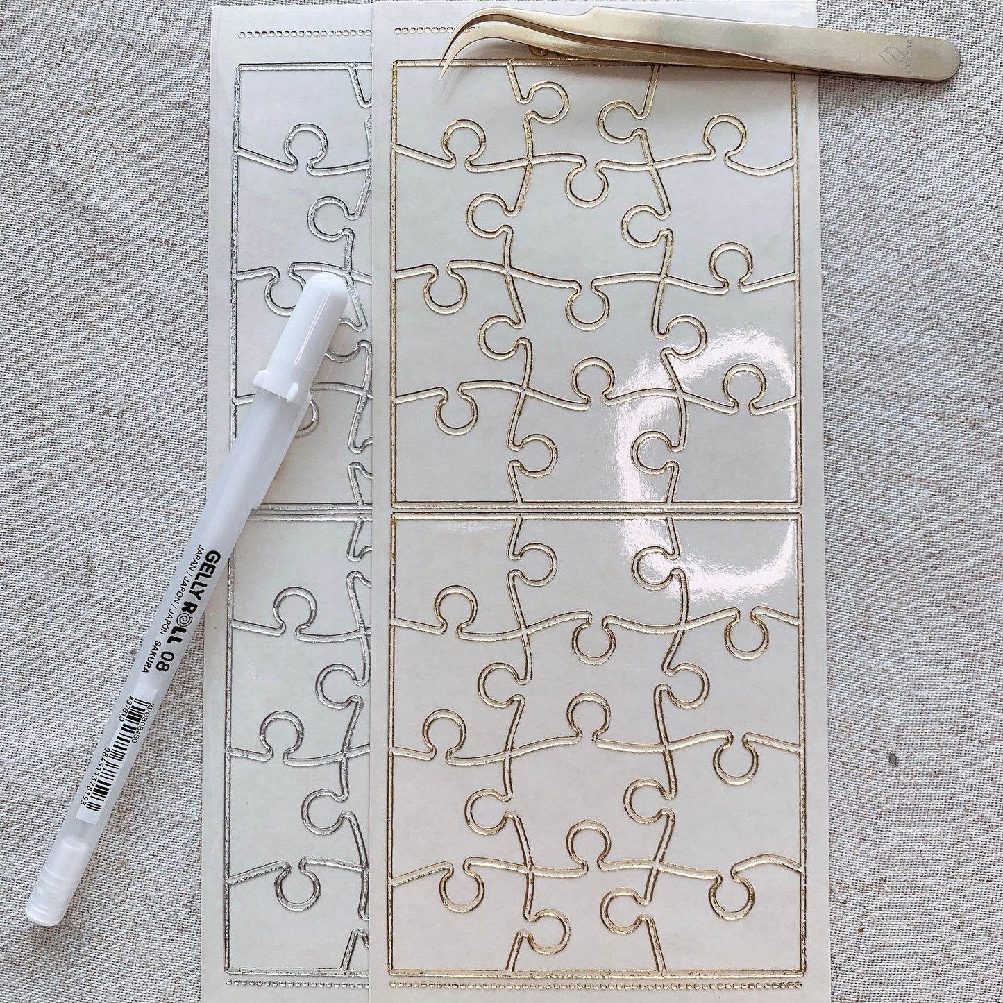 Puzzle Piece Transparent Gold Silver Outlines