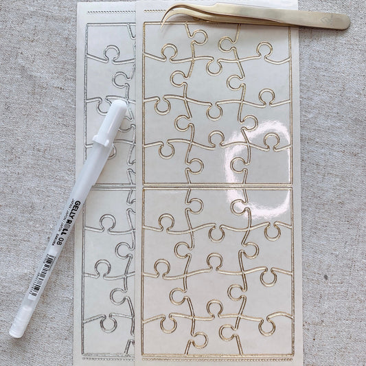 Puzzle Piece Transparent Gold Silver Outlines