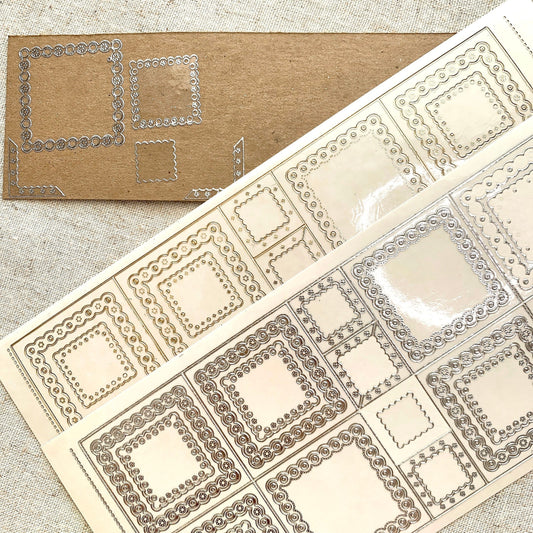 Scallop Stamp Clear Frame Gold Silver Outlines